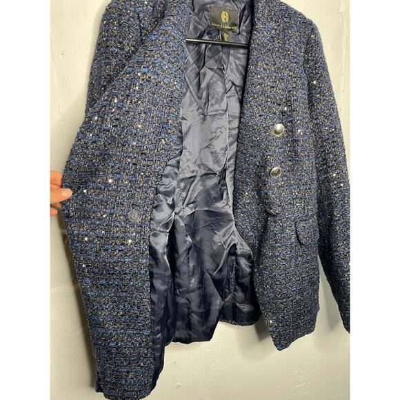 House of Harlow Women's Navy and Blue Tweed Blazer Jacket Size Small - Picture 4 of 8